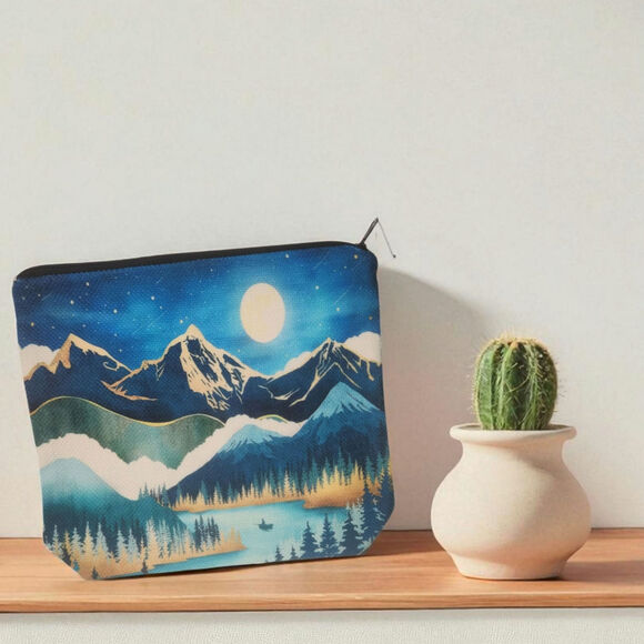 Cosmetic Bag Mountain Forest Nature Landscape Makeup Pouch Travel 8x7 - Picture 1 of 7